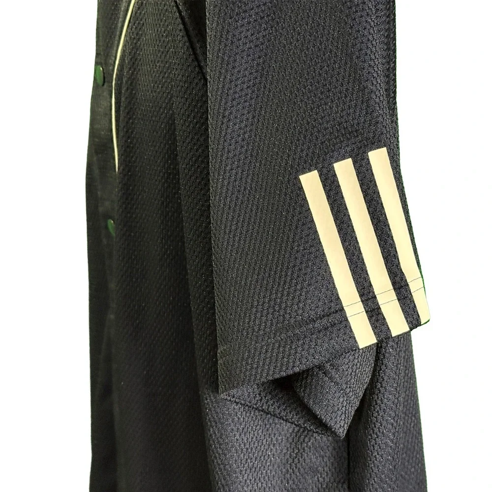 Adidas Baseball Jersey Mens 2XL Navy Blue Three Stripe Life Graphic Snap Front